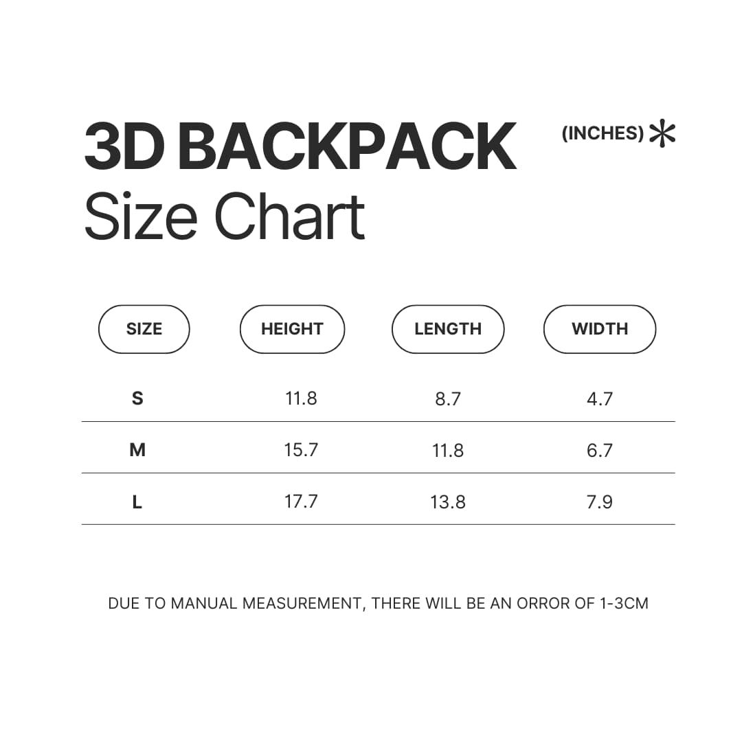 3D Backpack Size Chart - Channel 5 Merch