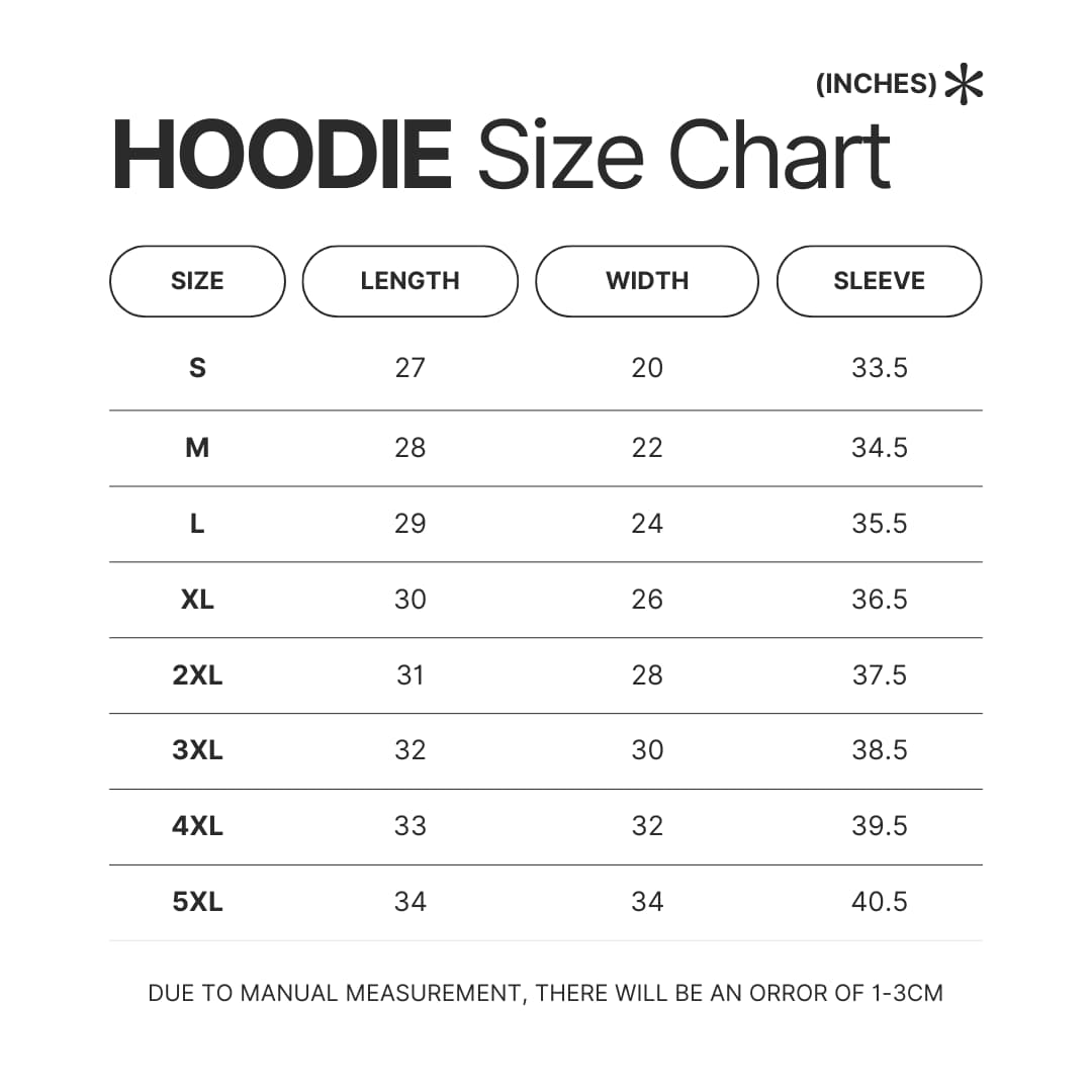 Hoodie Size Chart - Channel 5 Merch