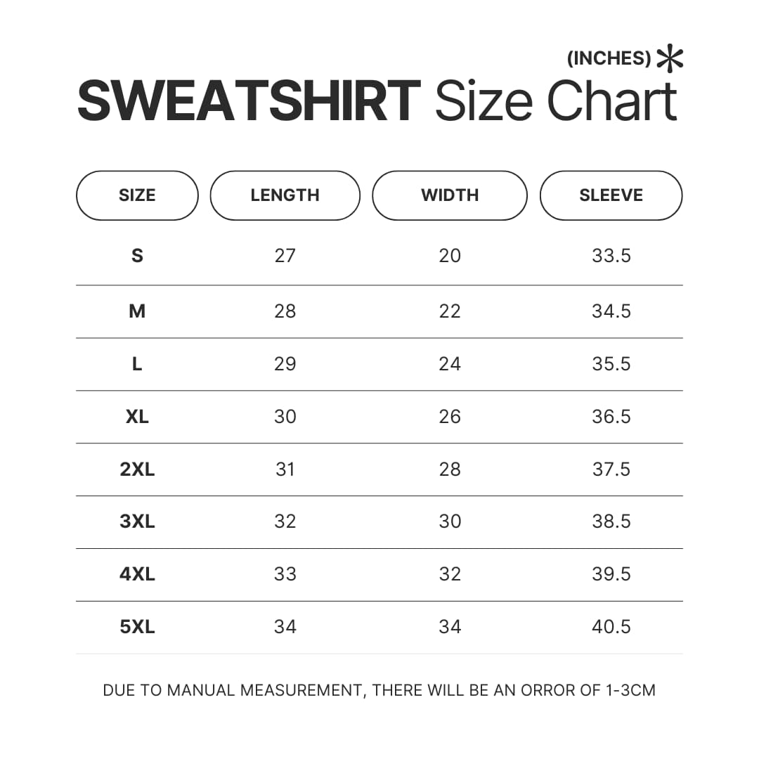 Sweatshirt Size Chart - Channel 5 Merch