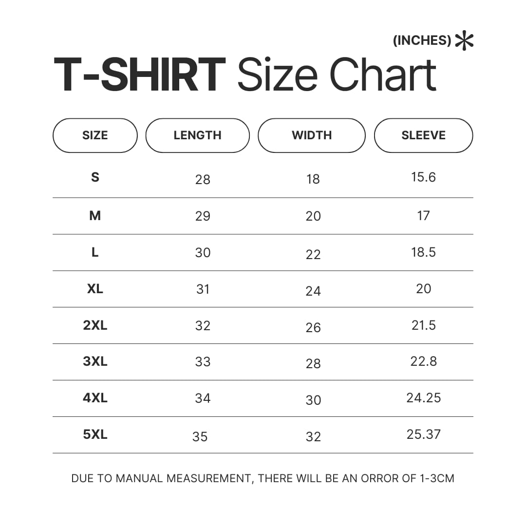 T shirt Size Chart - Channel 5 Merch