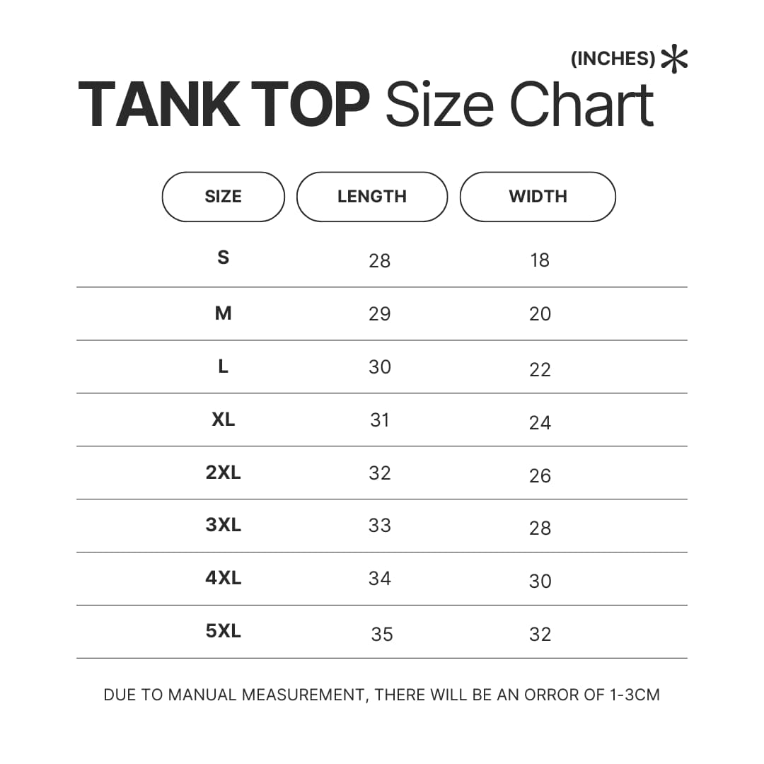 Tank Top Size Chart - Channel 5 Merch