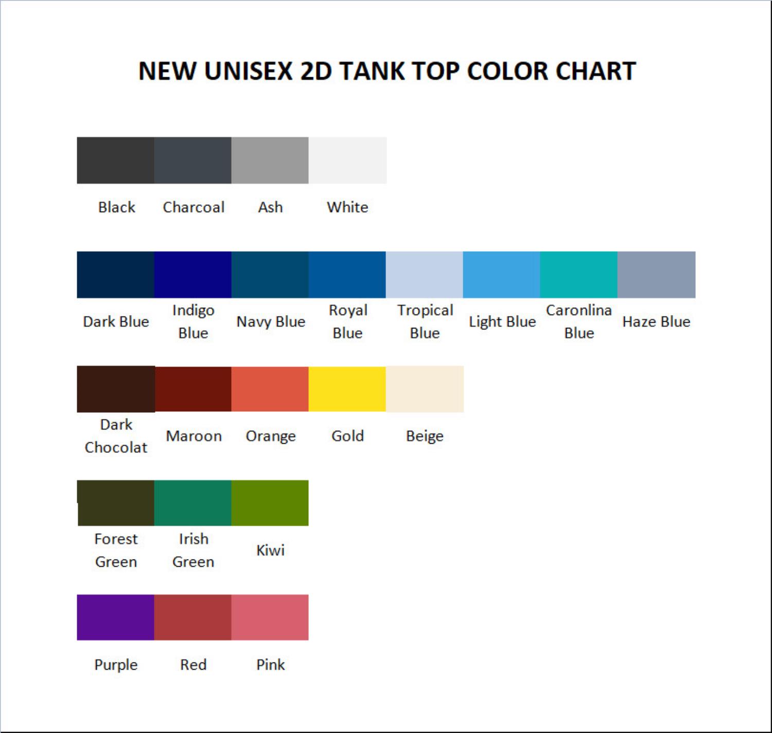 tank top color chart - Channel 5 Merch